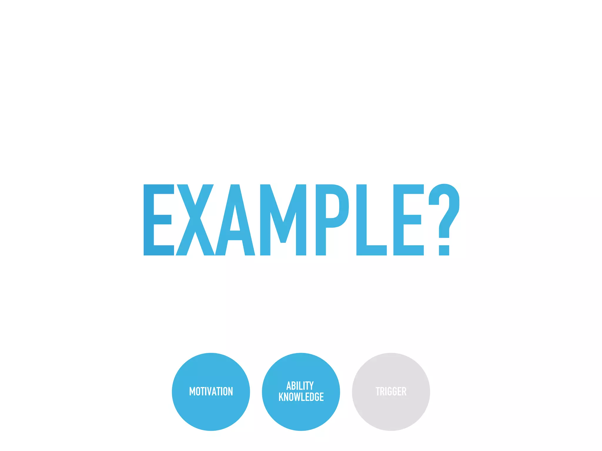 MOTIVATION ABILITY
KNOWLEDGE TRIGGER
EXAMPLE?
 
