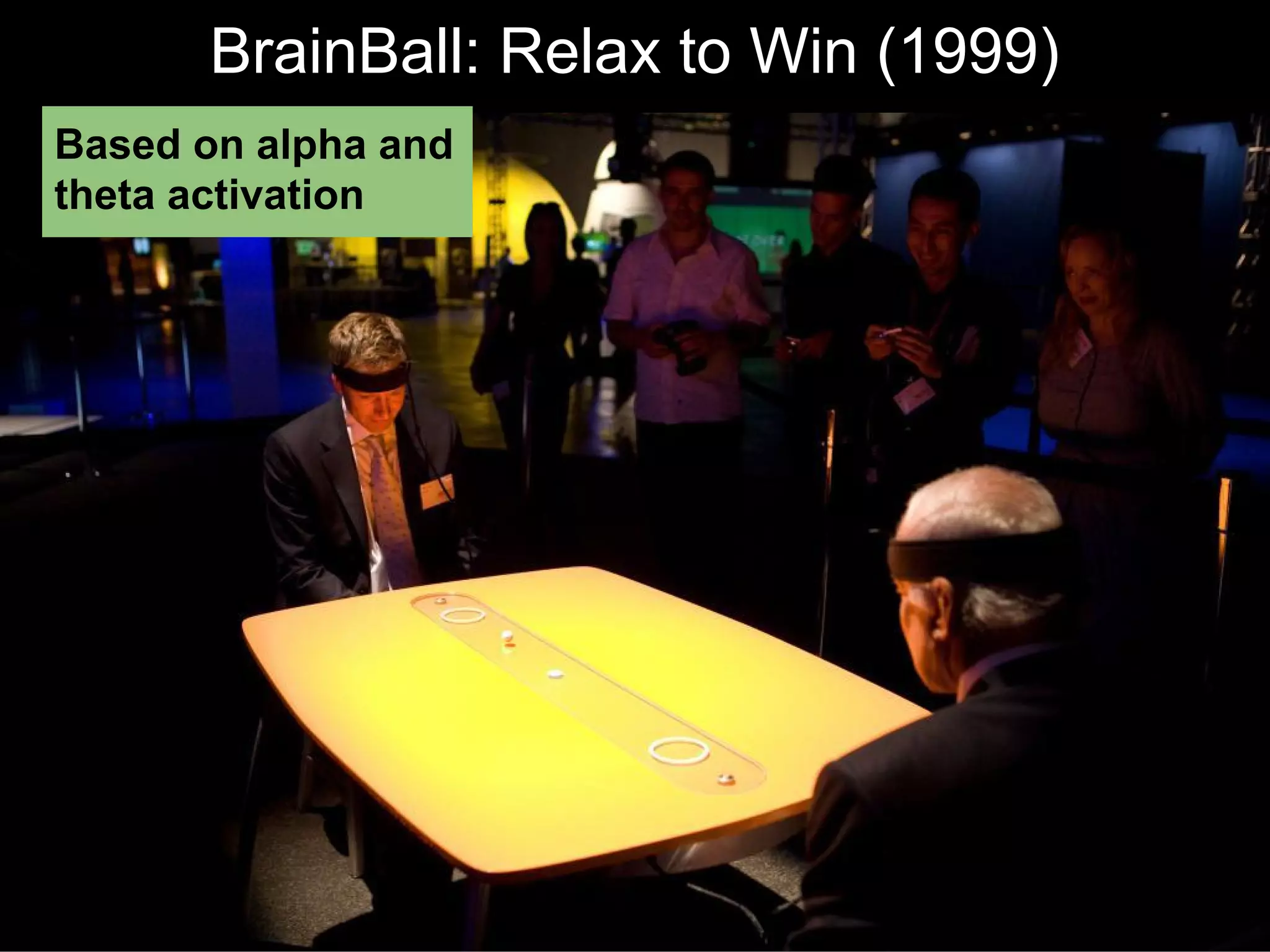 BrainBall: Relax to Win (1999)
Based on alpha and
theta activation
 