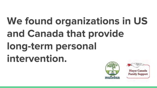 We found organizations in US
and Canada that provide
long-term personal
intervention.
 