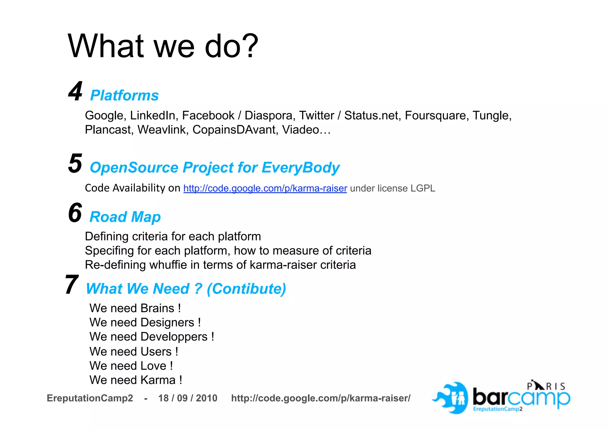 KarmaRiser : Criteria Grid For Social Platform