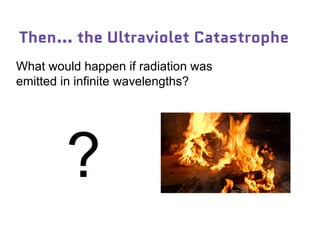 Then… the Ultraviolet Catastrophe
What would happen if radiation was
emitted in infinite wavelengths?
?
 
