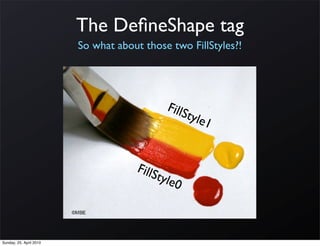 The DeﬁneShape tag
                         So what about those two FillStyles?!




                                             FillS
                                                  tyle
                                                       1


                                     FillS
                                          tyle
                                              0



Sunday, 25. April 2010
 