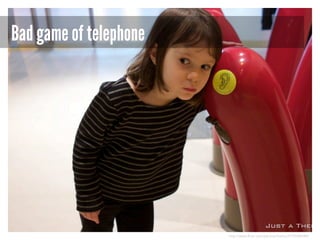 Bad game of telephone

http://www.flickr.com/photos/theory/3193684688/

 