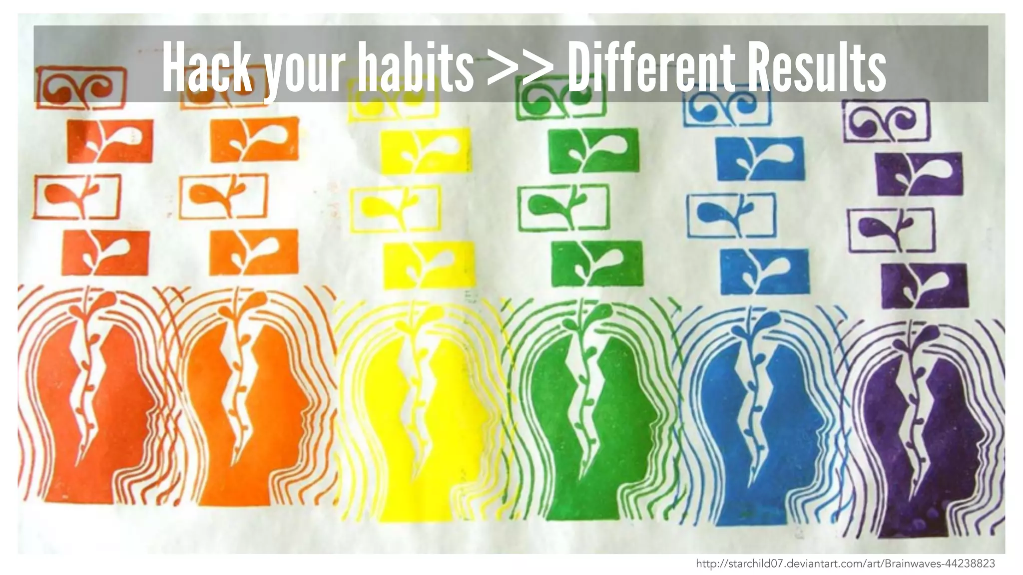 Hack your habits >> Different Results 
http://starchild07.deviantart.com/art/Brainwaves-44238823 
 