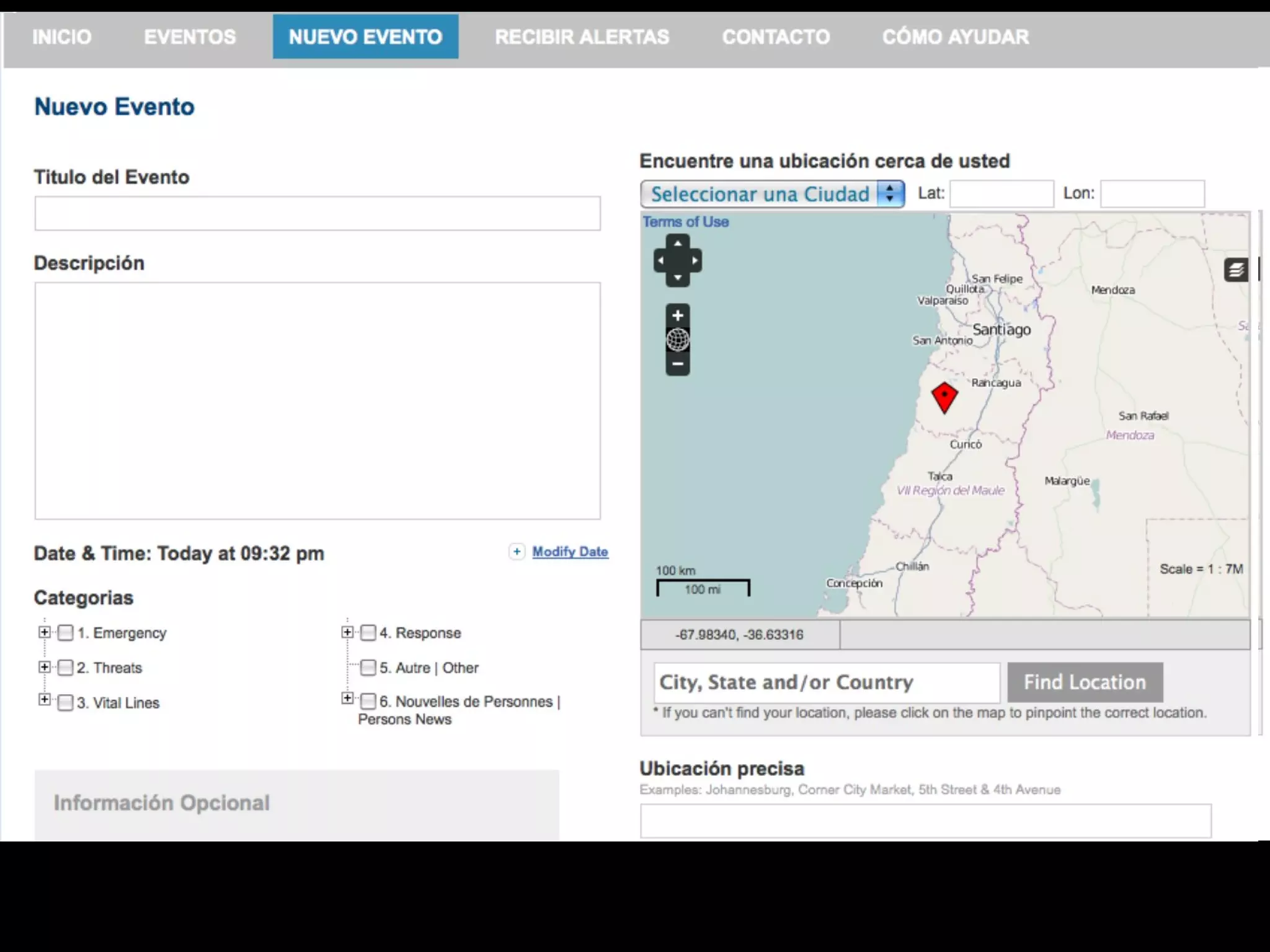 Part 1:
The Ushahidi report
Ushahidi Chile Instance
 