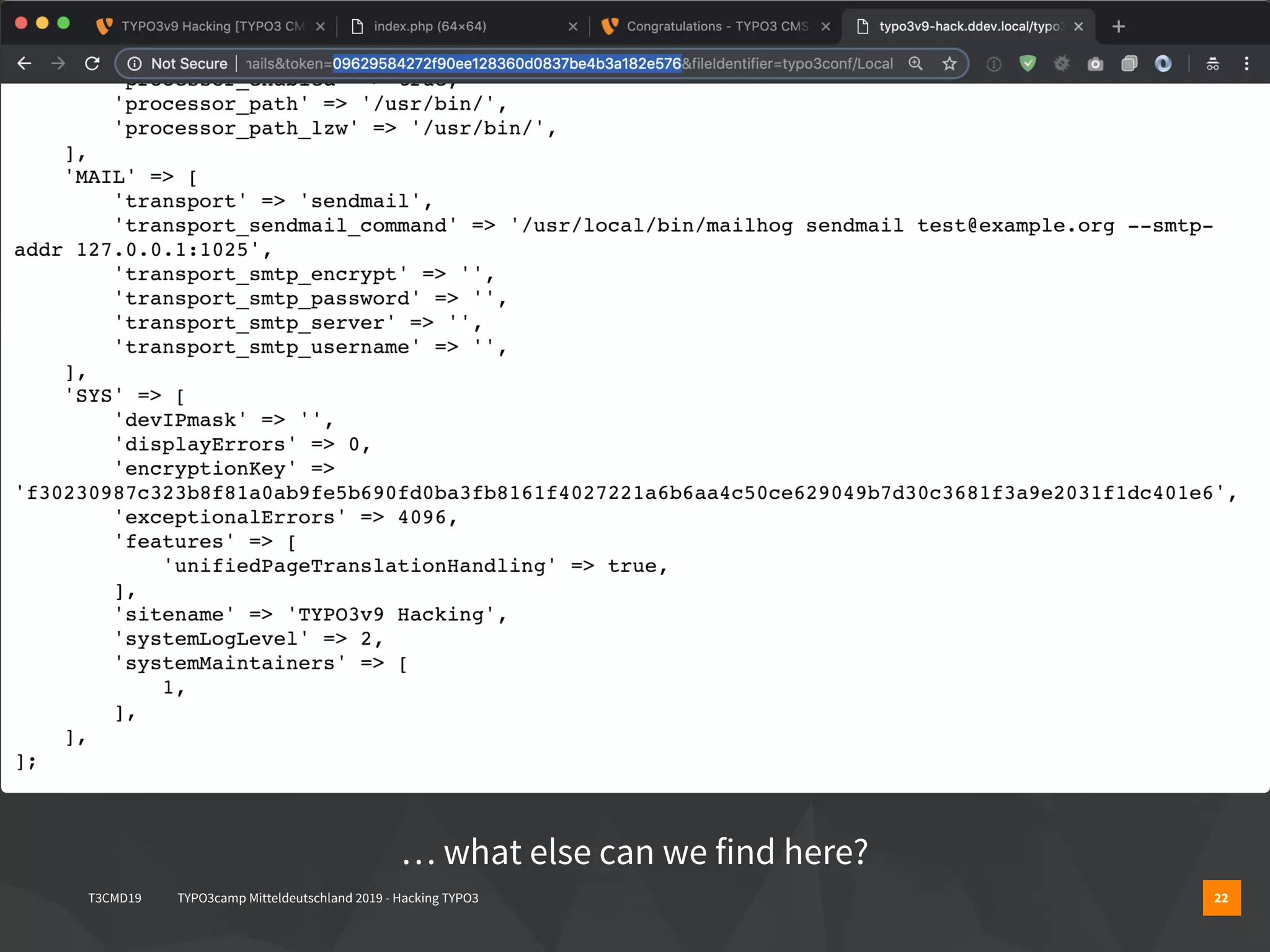 T3CMD19 TYPO3camp Mitteldeutschland 2019 - Hacking TYPO3 22
… what else can we find here?
 