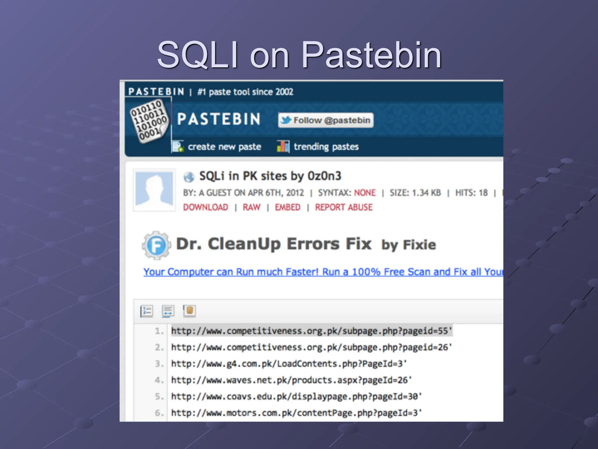 SQLI on Pastebin
 