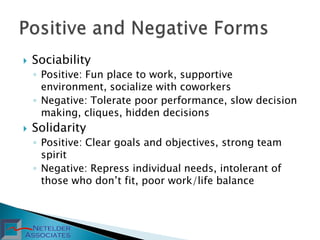    Sociability
    ◦ Positive: Fun place to work, supportive
      environment, socialize with coworkers
    ◦ Negative: ...