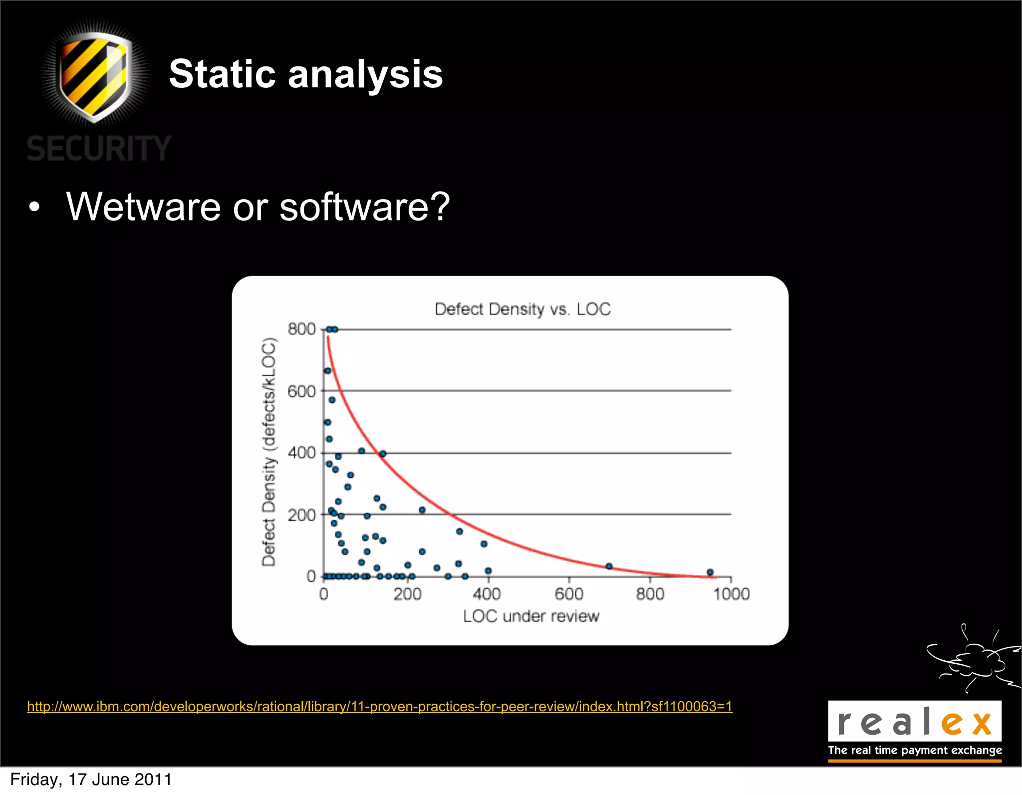 Static analysis


  • Wetware or software?




  http://www.ibm.com/developerworks/rational/library/11-proven-practices-for-peer-review/index.html?sf1100063=1




Friday, 17 June 2011
 