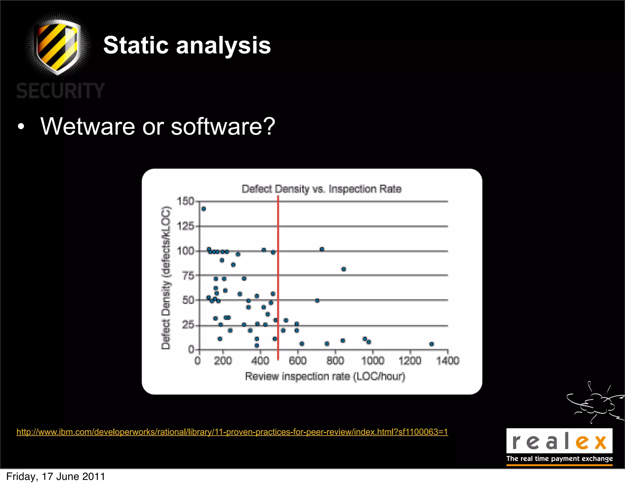 Static analysis


  • Wetware or software?




  http://www.ibm.com/developerworks/rational/library/11-proven-practices-for-peer-review/index.html?sf1100063=1




Friday, 17 June 2011
 