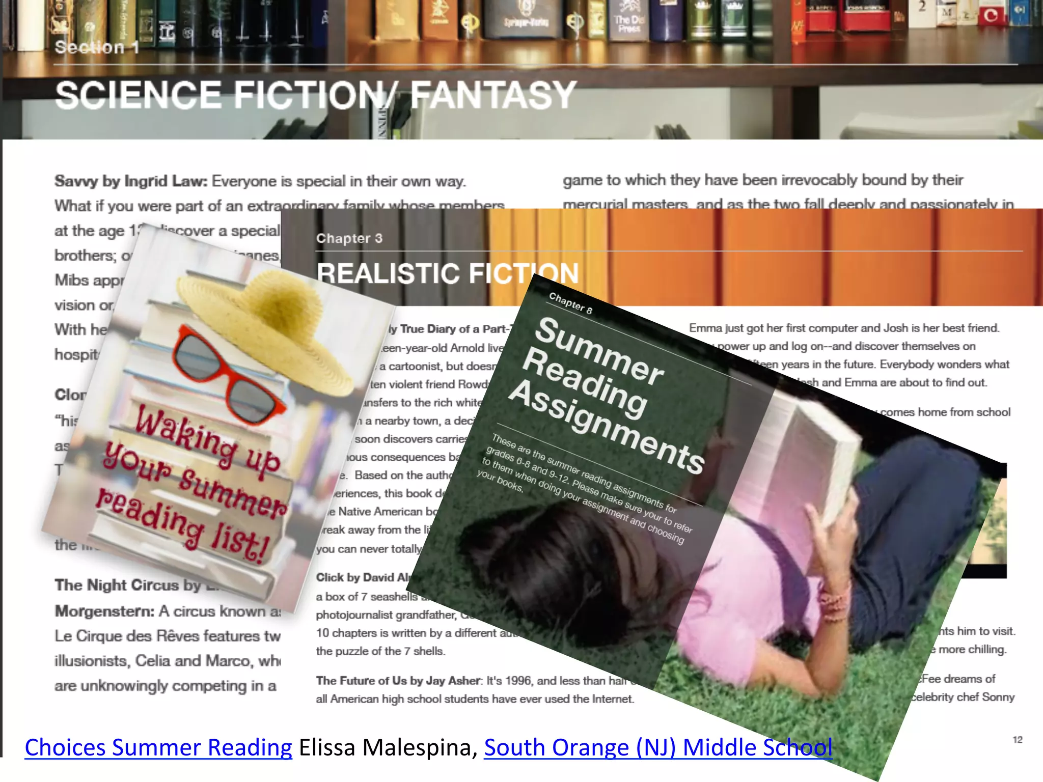 Choices	
  Summer	
  Reading	
  Elissa	
  Malespina,	
  South	
  Orange	
  (NJ)	
  Middle	
  School	
  
 