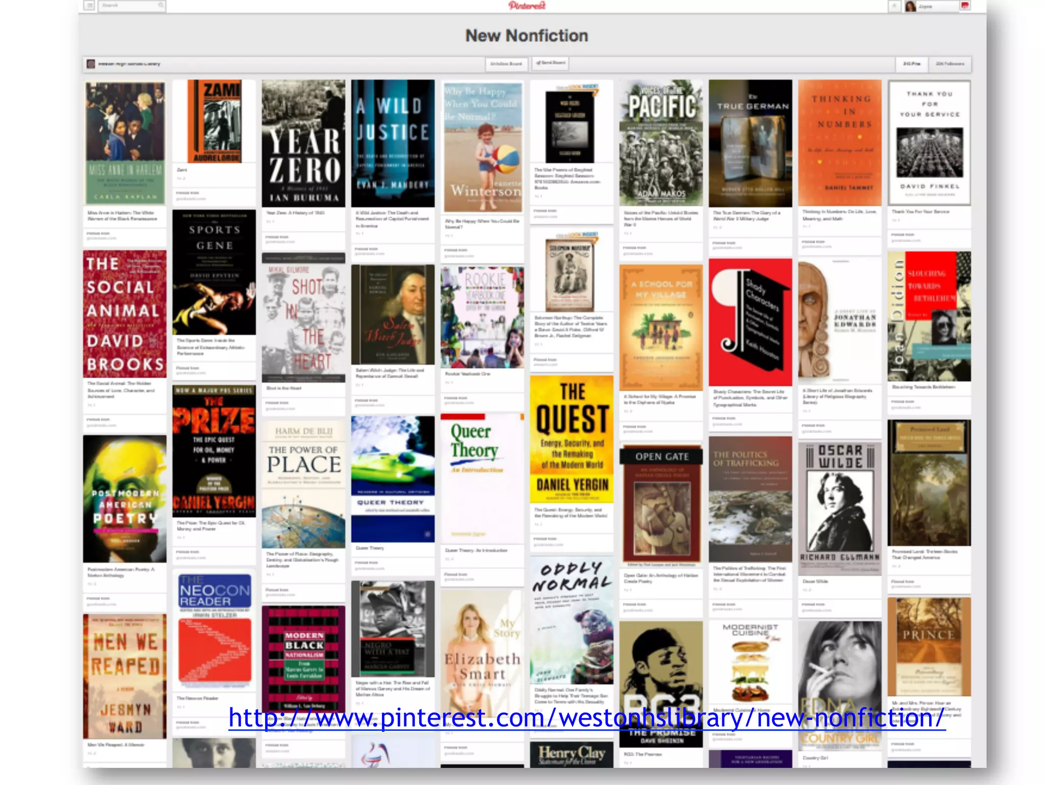 http://www.pinterest.com/westonhslibrary/new-nonfiction/
 