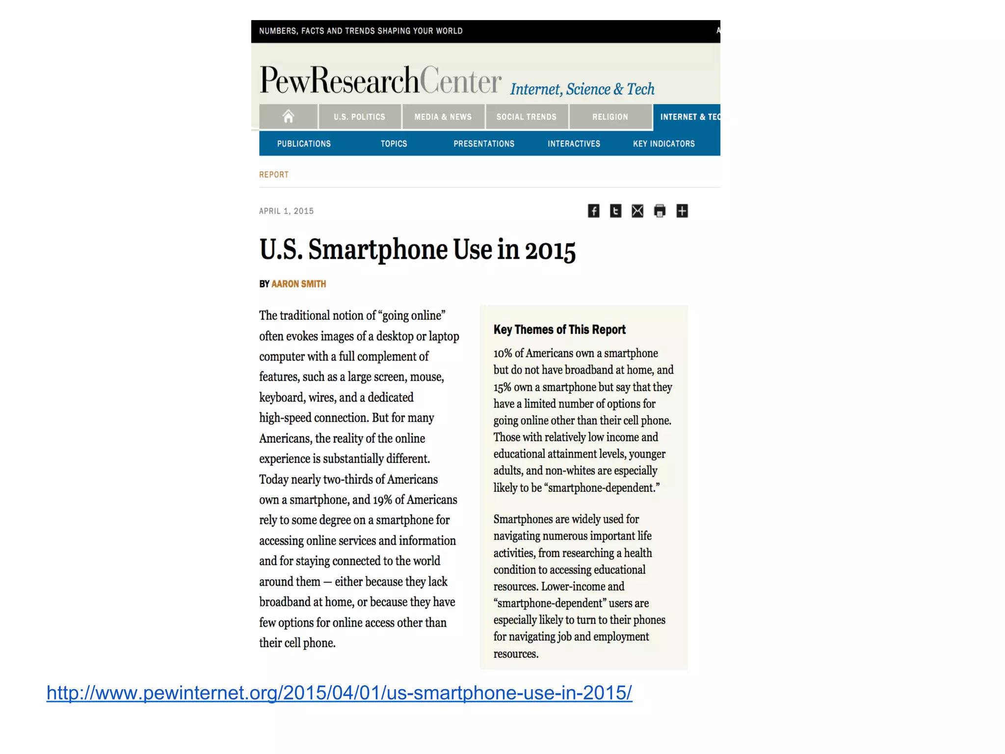 http://www.pewinternet.org/2015/04/01/us-smartphone-use-in-2015/
 