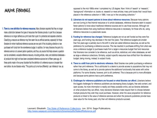 Leonard, Elisabeth. The State of Reference Collections. Jun. 2014. Sage Publications.
http://www.sagepub.com/repository/binaries/pdfs/StateofReference.pdf
Major findings
 