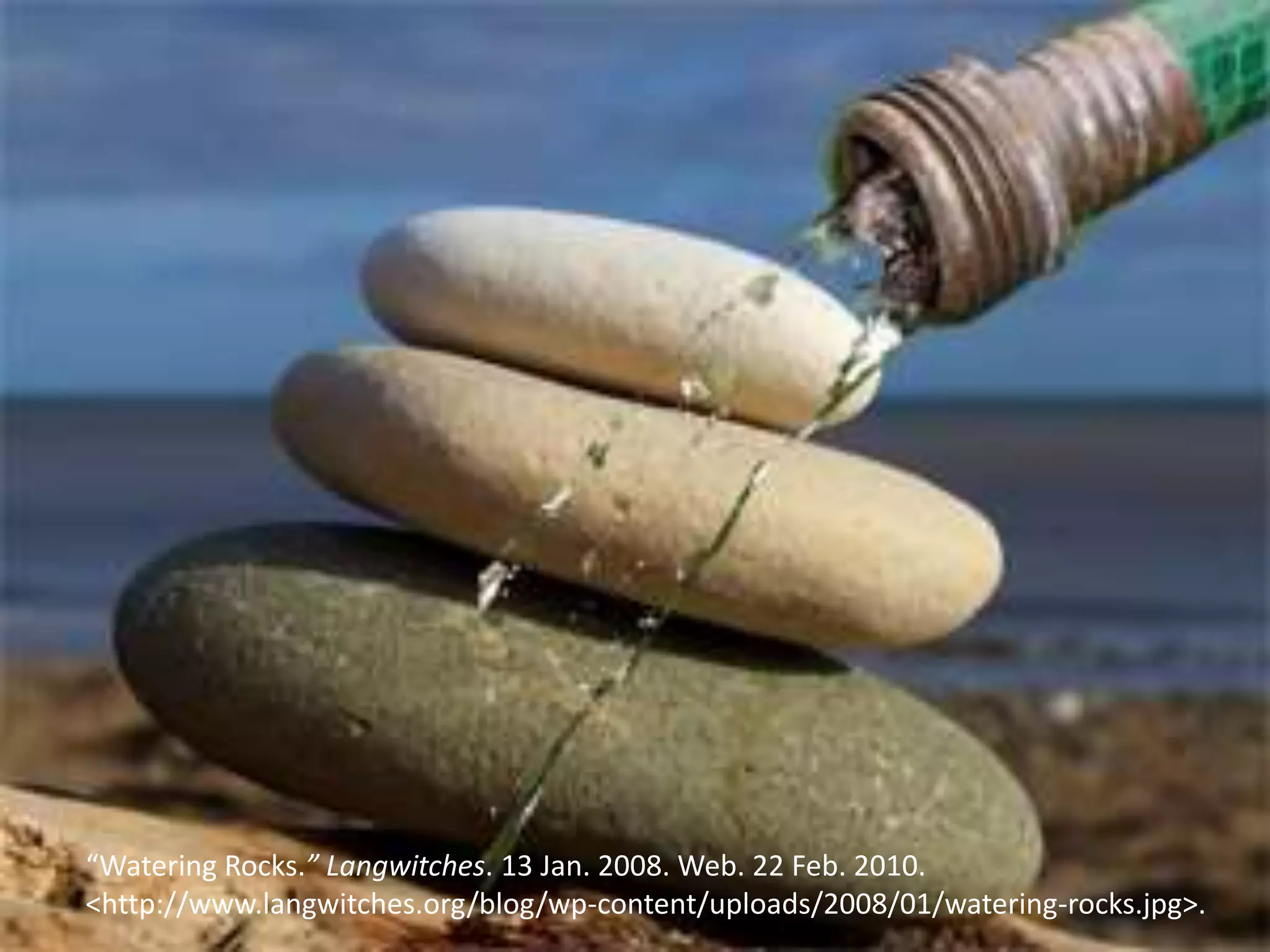 “Watering Rocks.” Langwitches. 13 Jan. 2008. Web. 22 Feb. 2010.
<http://www.langwitches.org/blog/wp-content/uploads/2008/01/watering-rocks.jpg>.
 