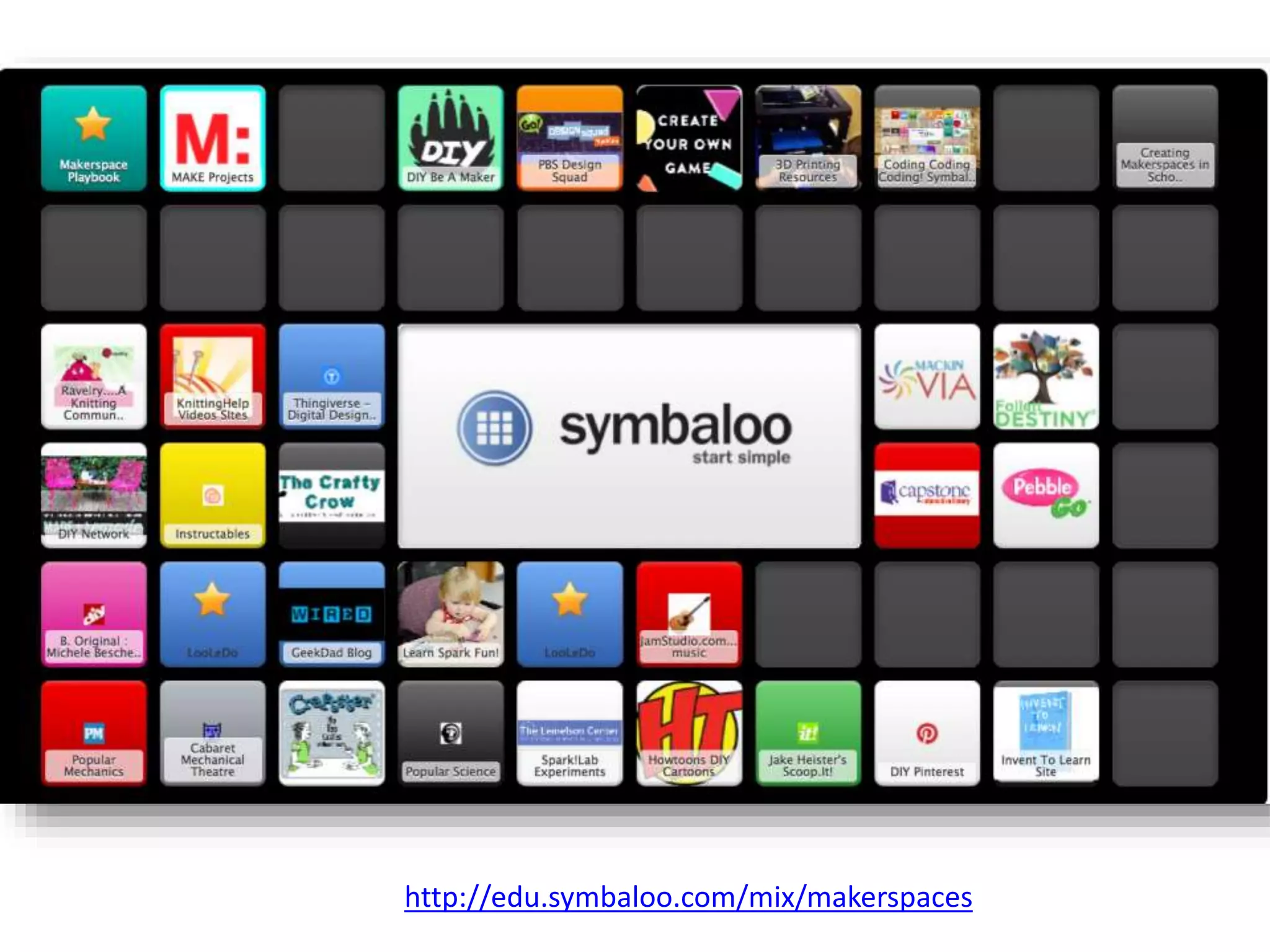 http://edu.symbaloo.com/mix/makerspaces
 