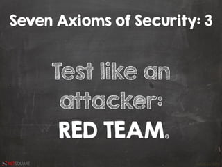 HACK.LU 2016NETSQUARE
Test like an
attacker:
RED TEAM.
Seven Axioms of Security: 3
 