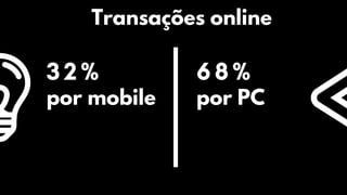 3 2 %
por mobile
ebit | 2018
6 8 %
por PC
Transações online
 