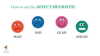 How to use the AFFECT HEURISTIC
MAD
SAD GLAD
AFRAD
 