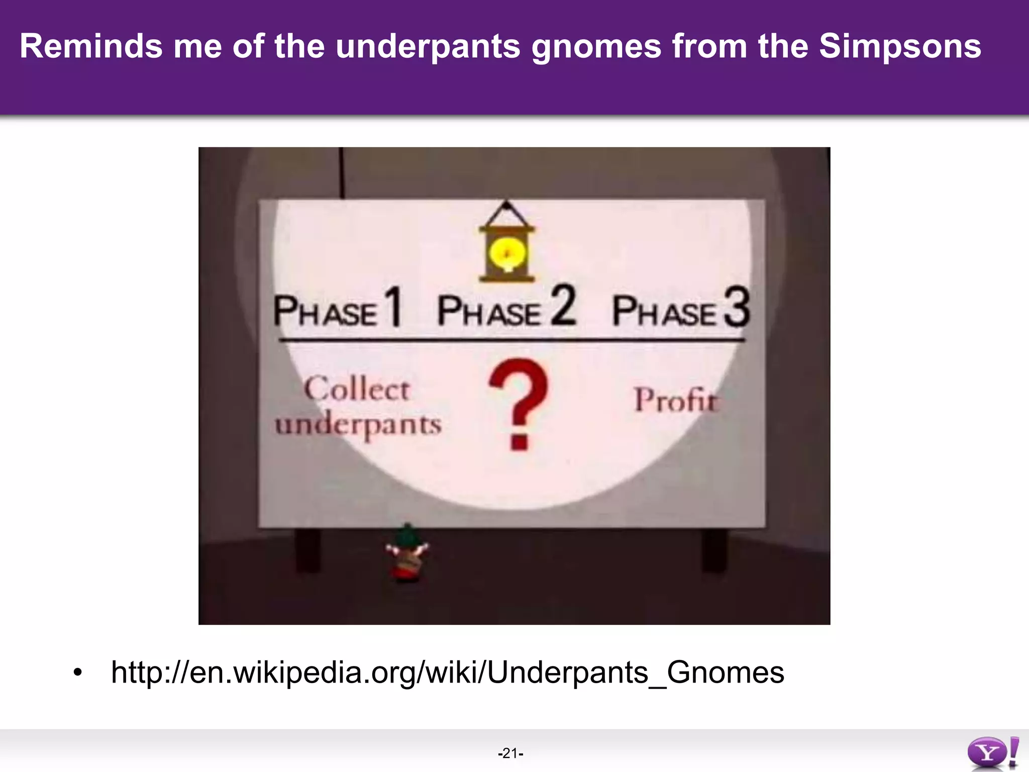 Reminds me of the underpants gnomes from the Simpsons	http://en.wikipedia.org/wiki/Underpants_Gnomes