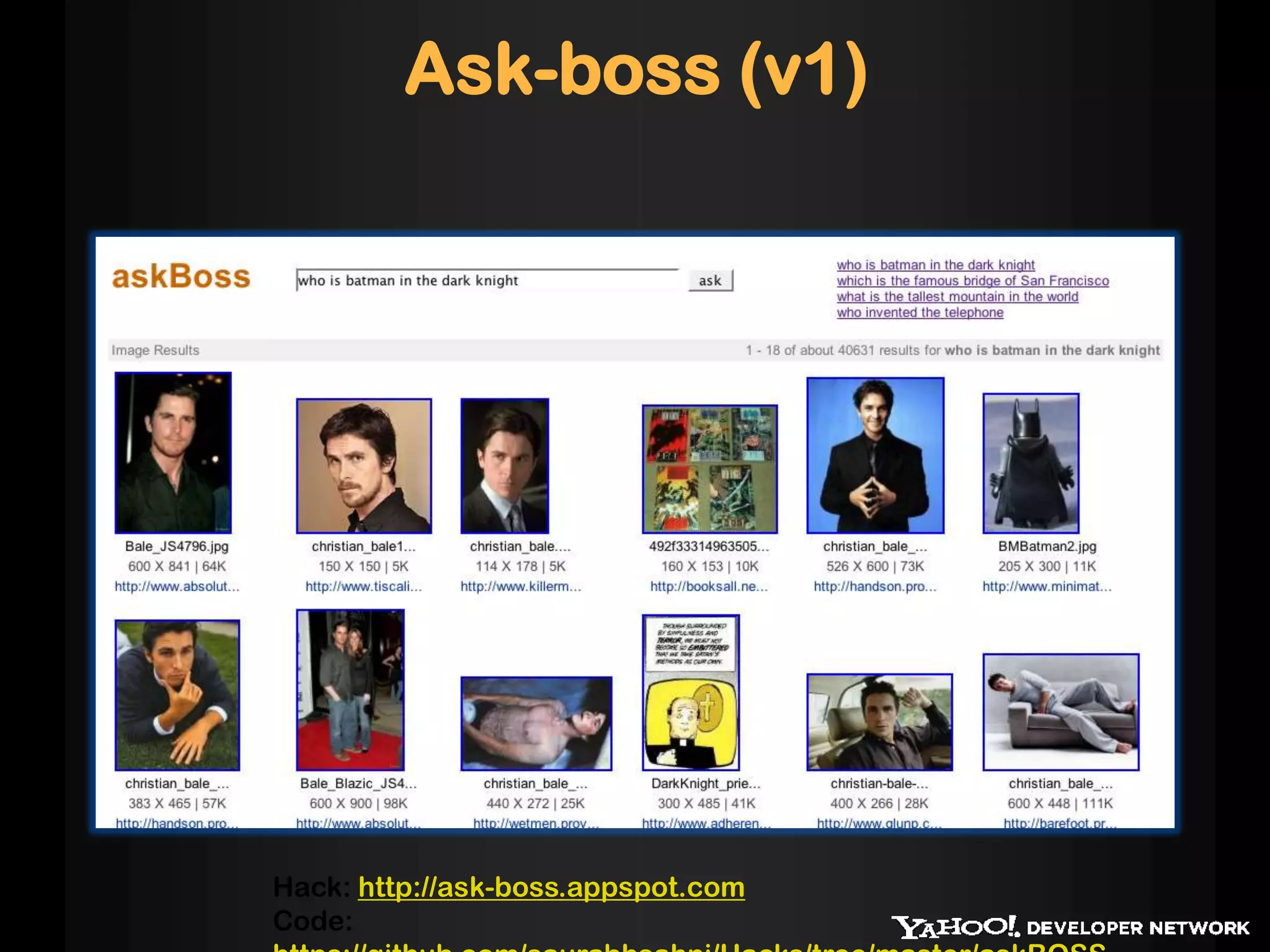/ysearch/web?q=“Dark Knight”&sites=movies.yahoo.com,netflix.com,imdb.com