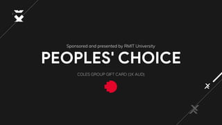 PEOPLES' CHOICE
COLES GROUP GIFT CARD (1K AUD)
Sponsored and presented by RMIT University
 