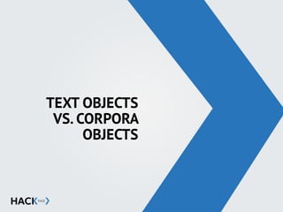 TEXT OBJECTS
VS. CORPORA
OBJECTS
 
