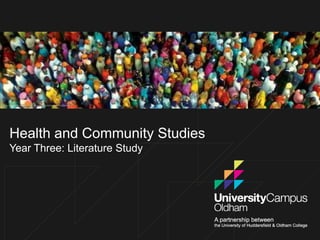 http://cfile225.uf.daum.net/image/177E40244ADFFEA250DB66

Health and Community Studies
Year Three: Literature Study

 