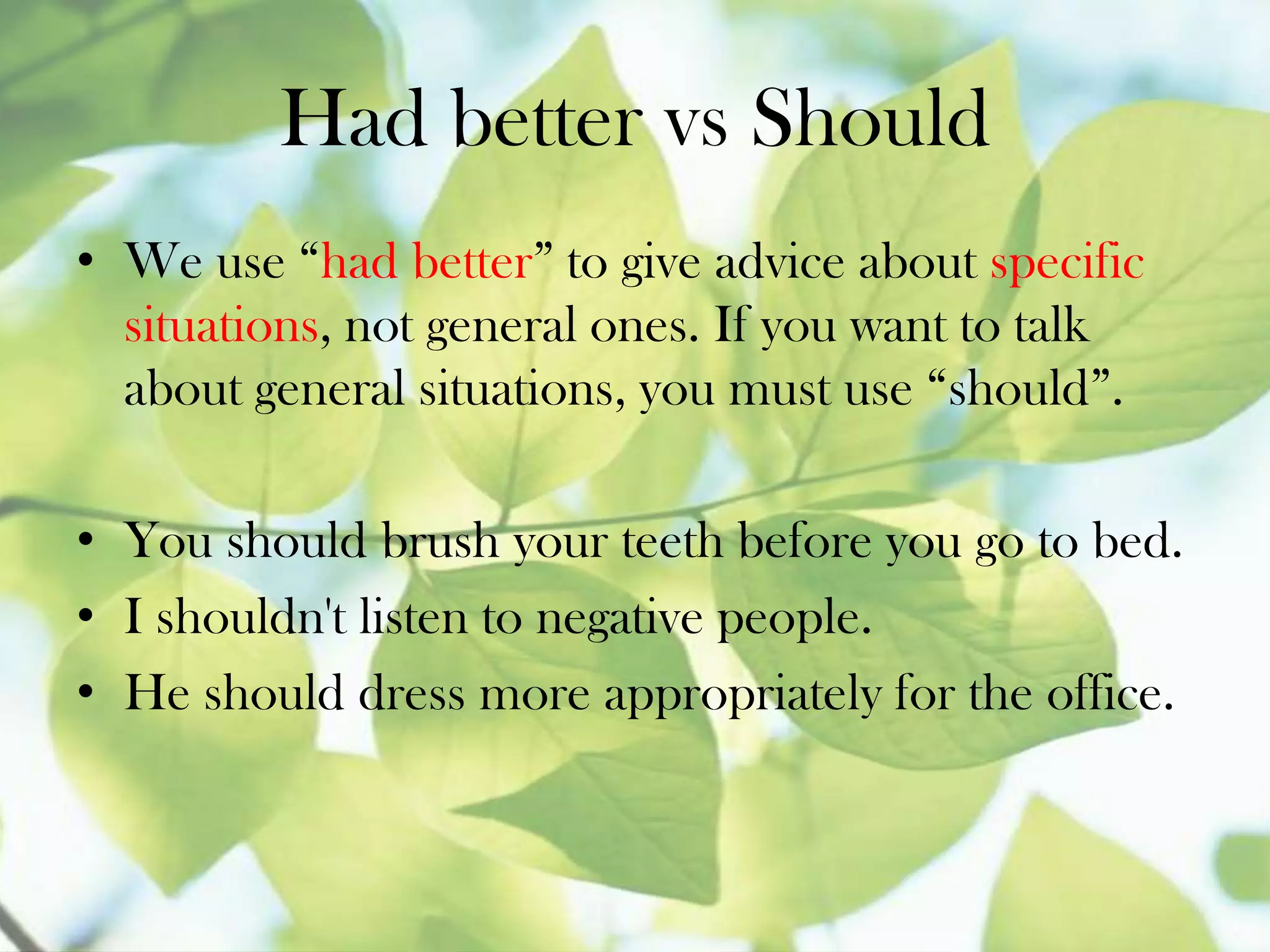 Had Better Vs Should PPTX Had Better Vs Should PPTX