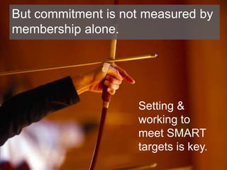 But commitment is not measured by
membership alone.
Setting &
working to
meet SMART
targets is key.
 