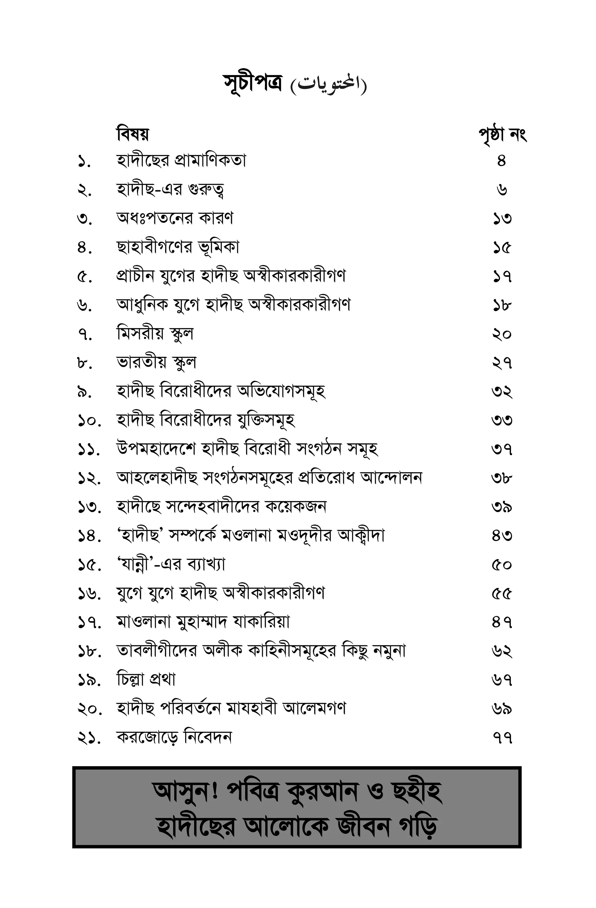 nv`x‡Qi cÖvgvwYKZv3 3
m~PxcÎ )(
welq c„ôv bs
1. nv`x‡Qi cÖvgvwYKZv 4
2. nv`xQ-Gi ¸i“Z¡ 6
3. AatcZ‡bi KviY 13
4. QvnvexM‡Yi f~wgKv 15
5. cÖvPxb hy‡Mi nv`xQ A¯^xKviKvixMY 17
6. AvaywbK hy‡M nv`xQ A¯^xKviKvixMY 18
7. wgmixq ¯‹zj 20
8. fviZxq ¯‹zj 27
9. nv`xQ we‡ivax‡`i Awf‡hvMmg~n 32
10. nv`xQ we‡ivax‡`i hyw³mg~n 33
11. Dcgnv‡`‡k nv`xQ we‡ivax msMVb mg~n 37
12. Avn‡jnv`xQ msMVbmg~‡ni cÖwZ‡iva Av‡›`vjb 38
13. nv`x‡Q m‡›`nev`x‡`i K‡qKRb 39
14. Ônv`xQÕ m¤ú‡K© gIjvbv gI`~`xi AvK¡x`v 43
15. ÔhvbœxÕ-Gi e¨vL¨v 50
16. hy‡M hy‡M nv`xQ A¯^xKviKvixMY 55
17. gvIjvbv gynv¤§v` hvKvwiqv 47
18. ZvejxMx‡`i AjxK Kvwnbxmg~‡ni wKQz bgybv 62
19. wPj−v cÖ_v 67
20. nv`xQ cwieZ©‡b gvhnvex Av‡jgMY 69
21. Ki‡Rv‡o wb‡e`b 77
Avmyb! cweÎ KziAvb I Qnxn
nv`x‡Qi Av‡jv‡K Rxeb Mwo
 