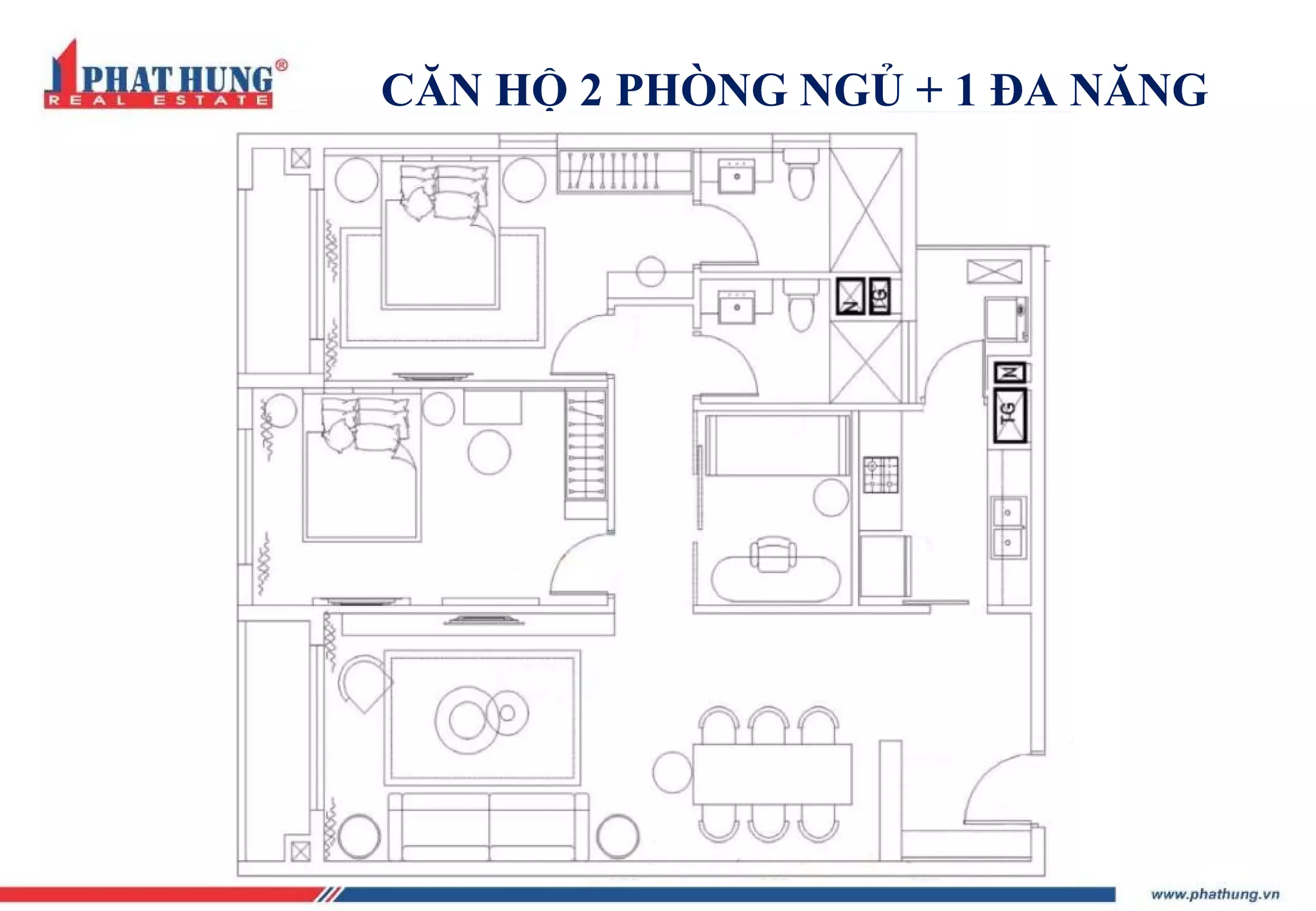 CĂN HỘ 2 PHÒNG NGỦ + 1 ĐA NĂNG
 