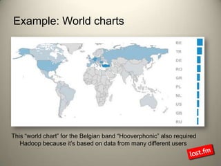Example: World chartsThis “world chart” for the Belgian band “Hooverphonic” also required Hadoop because it’s based on data from many different users