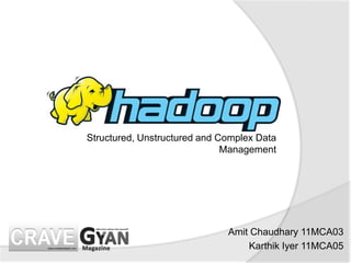 Structured, Unstructured and Complex Data
                              Management




                              Amit Chaudhary 11MCA03
                                  Karthik Iyer 11MCA05
 