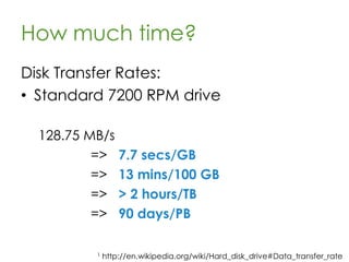 The internet
IDC estimates[2] the internet contains at
least:
1 Zetabyte
or
1,000 Exabytes
or
1,000,000 Petabytes
2 http://www.emc.com/collateral/analyst-reports/expanding-digital-idc-white-paper.pdf (2007)
 