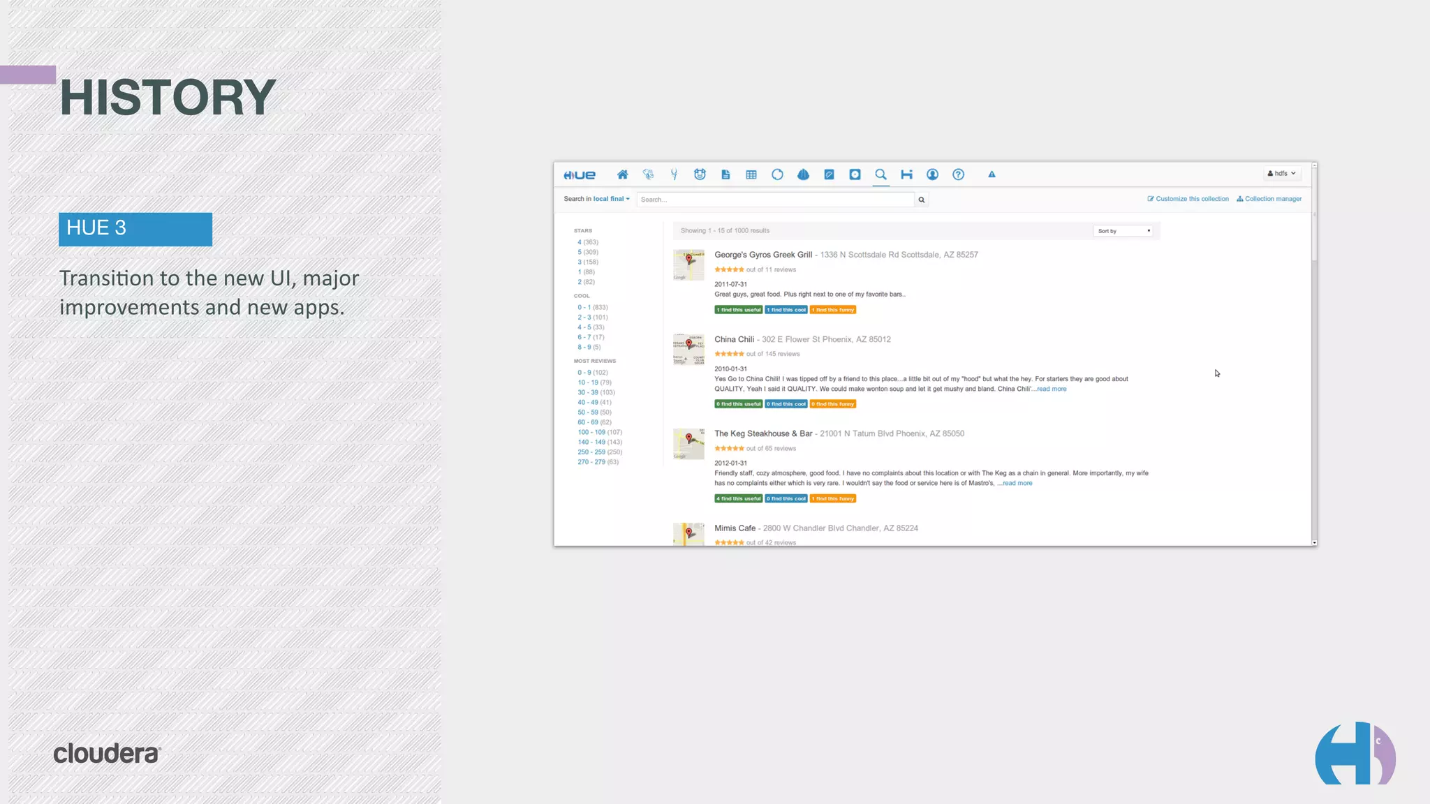HISTORY 
HUE 3
TransiTon	
  to	
  the	
  new	
  UI,	
  major	
  
improvements	
  and	
  new	
  apps.
 