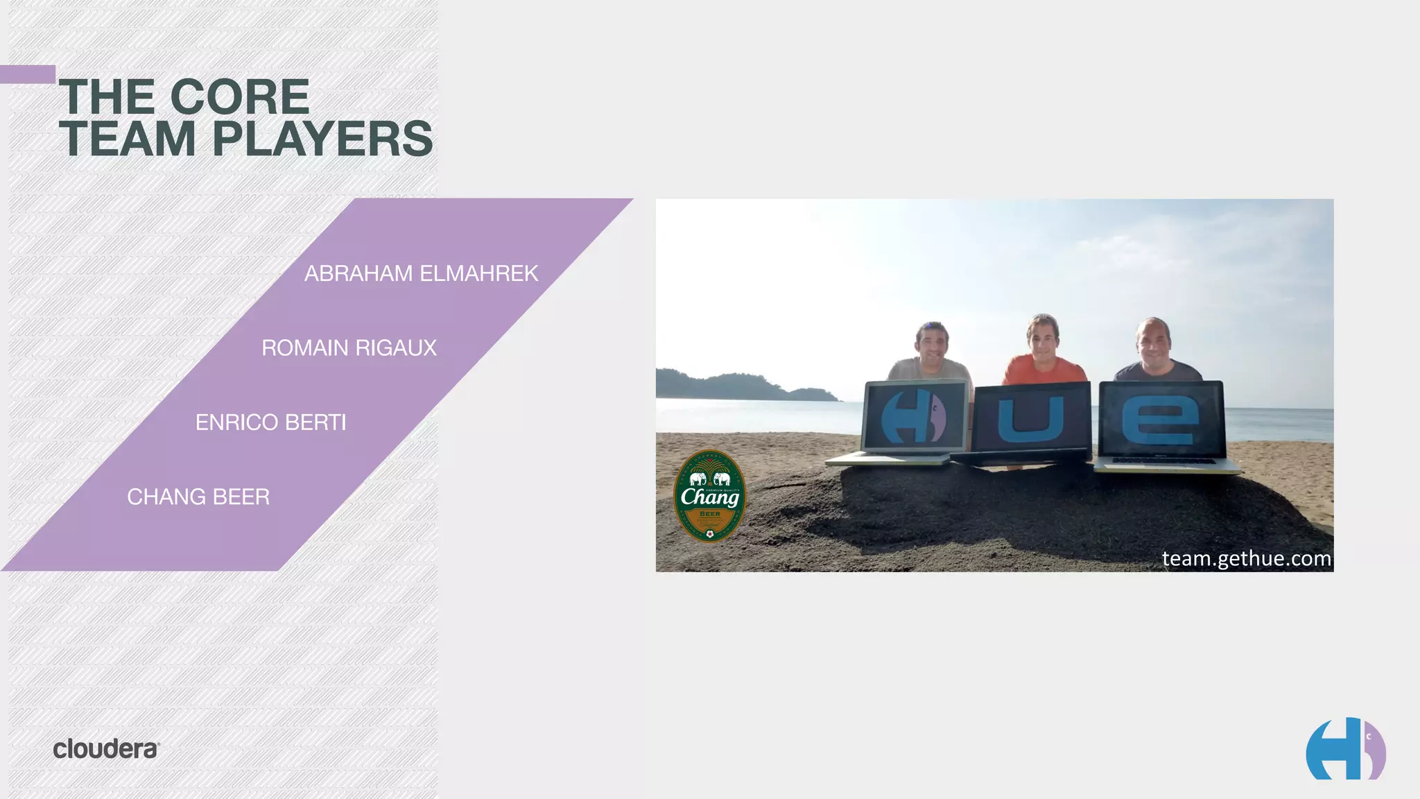 THE CORE 
TEAM PLAYERS
team.gethue.com
ABRAHAM ELMAHREK
ROMAIN RIGAUX
ENRICO BERTI
CHANG BEER
 