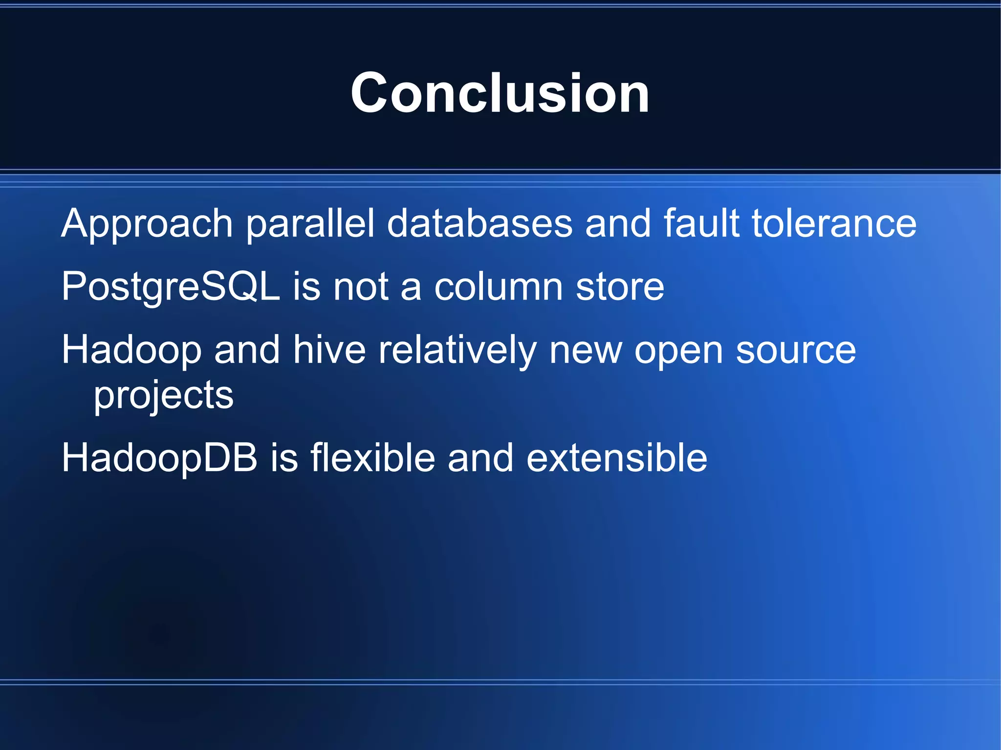 Parallel databases performance Query processing in database engine 