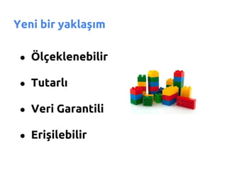Yeni bir yaklaşım

 ● Ölçeklenebilir

 ● Tutarlı

 ● Veri Garantili

 ● Erişilebilir
 