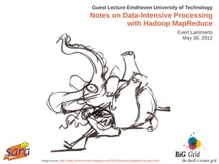 Guest Lecture Eindhoven University of Technology
                                      Notes on Data-Intensive Processing
                                                with Hadoop MapReduce
                                                                                                 Evert Lammerts
                                                                                                   May 30, 2012




Image source: http://valley-of-the-shmoon.blogspot.com/2011/04/pushing-elephant-up-stairs.html
 
