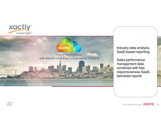 Industry data analysis, 
SaaS-based reporting 
© 2014 MapR Technologies 19 
Advertising 
Automation 
Cloud 
Buyers 
Cloud 
Sales performance 
management data 
combined with fast 
responsiveness SaaS-delivered 
reports 
 