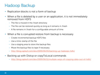 OTHERS APACHE HADOOP PROJECTS 
Hadoop Project Description 
TEZ 
Tez is an effort to develop a generic application framework which can be used to process arbitrarily complex data-processing tasks and also a re-usable 
set of data-processing primitives which can be used by other projects. 
GORA Gora is an ORM framework for column stores such as Apache HBase and Apache Cassandra with a specific focus on Hadoop. 
DRILL Drill is a distributed system for interactive analysis of large-scale datasets, inspired by Google's Dremel. 
LUCENE 
Lucene.NET is a source code, class-per-class, API-per-API and algorithmatic port of the Java Lucene search engine to the C# and .NET platform 
utilizing Microsoft .NET Framework. 
BLUR Blur is a search platform capable of searching massive amounts of data in a cloud computing environment. 
GIRAPH Giraph is a large-scale, fault-tolerant, Bulk Synchronous Parallel (BSP)-based graph processing framework. 
HAMA 
Hama is a distributed computing framework based on BSP (Bulk Synchronous Parallel) computing techniques for massive scientific computations, 
e.g., matrix, graph and network algorithms. 
ACCUMULO Accumulo is a distributed key/value store that provides expressive, cell-level access labels. 
CRUNCH Crunch is a Java library for writing, testing, and running pipelines of MapReduce jobs on Apache Hadoop. 
MRUNIT MRUnit is a library to support unit testing of Hadoop MapReduce jobs. 
HADOOP DEVELOPMENT TOOLS Eclipse based tools for developing applications on the Hadoop platform. 
BIGTOP Bigtop is a project for the development of packaging and tests of the Hadoop ecosystem. 
THRIFT Cross-language serialization and RPC framework. 
KNOX Knox Gateway is a system that provides a single point of secure access for Apache Hadoop clusters. 
KAFKA Kafka is a distributed publish-subscribe system for processing large amounts of streaming data. 
CASSANDRA Cassandra is columnar NoSQL store with scalability, availability and performance capabilities. 
FALCON 
A data processing and management solution for Hadoop designed for data motion, coordination of data pipelines, lifecycle management, and data 
discovery. 
SENTRY 
Sentry is a highly modular system for providing fine grained role based authorization to both data and metadata stored on an Apache Hadoop 
cluster. 
STORM 
Storm is a distributed, fault-tolerant, and high-performance real time computation system that provides strong guarantees on the processing of 
data. 
S4 
S4 (Simple Scalable Streaming System) is a general-purpose, distributed, scalable, partially fault-tolerant, pluggable platform that allows 
programmers to easily develop applications for processing continuous, unbounded streams of data. 
SPARK Apache Spark is an open source, parallel data processing both in-memory and on disk, combining batch, streaming, and interactive analytics 
34 Big Data Analytics with Hadoop 
https://incubator.apache.org/projects/ 
 