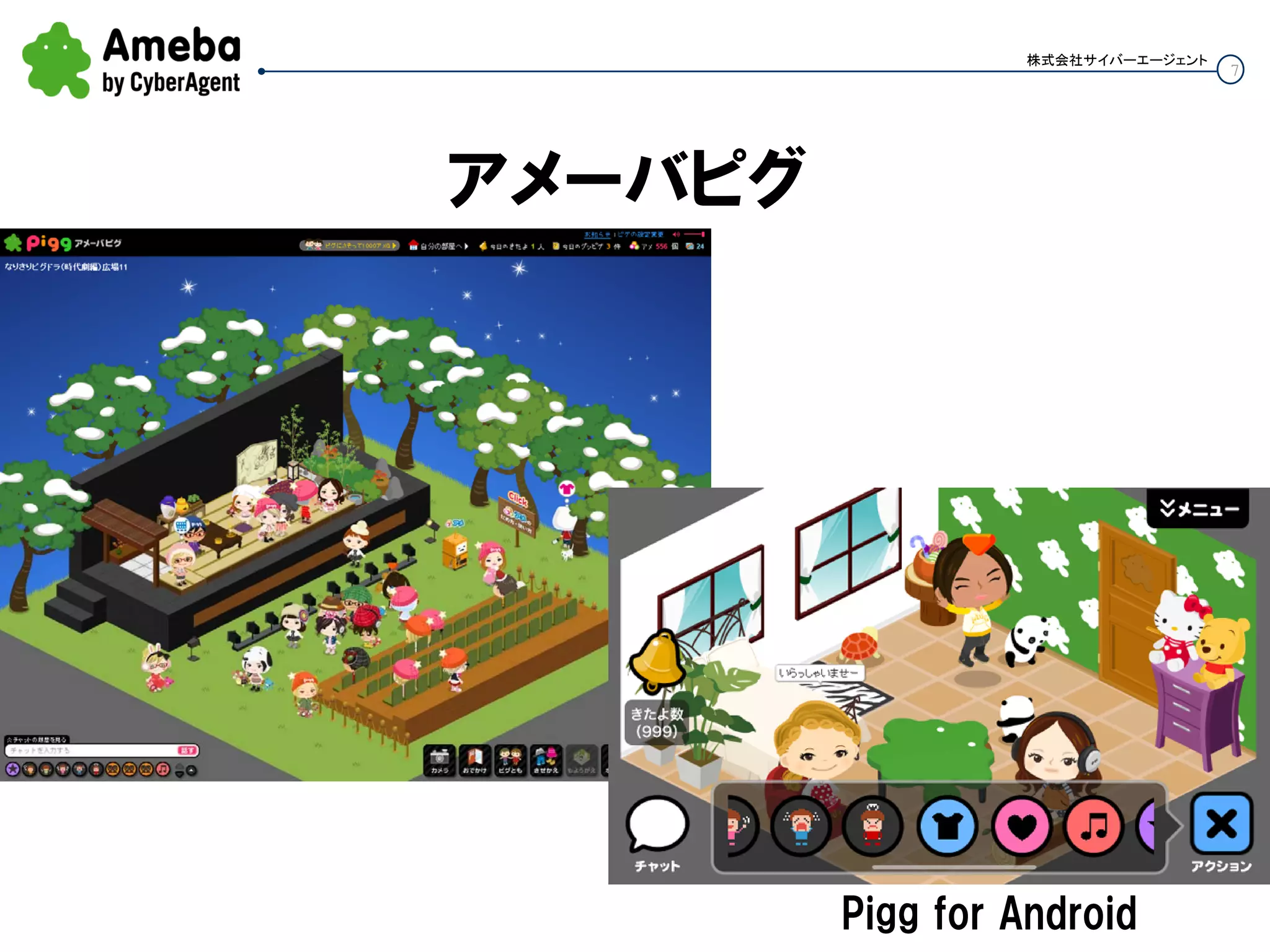 7
株式会社サイバーエージェント
アメーバピグ
Pigg for Android
 