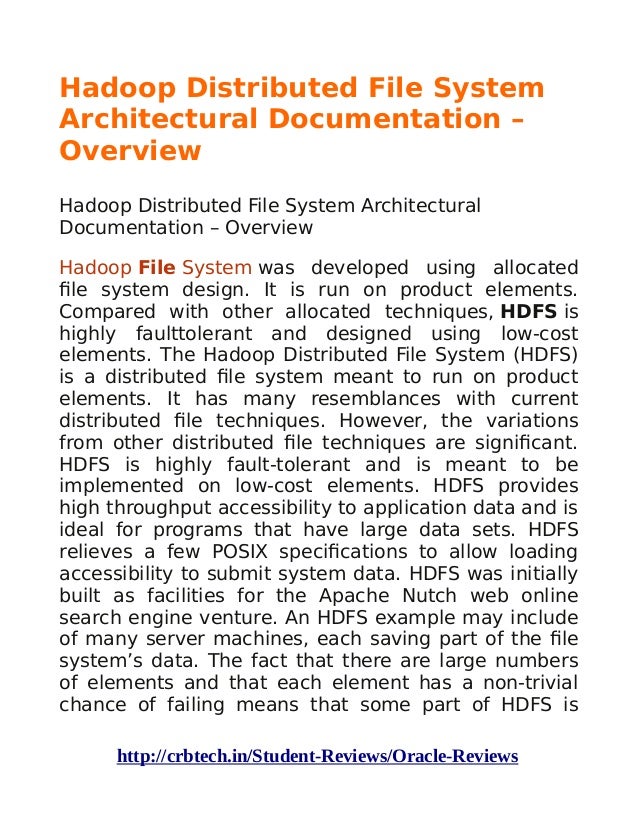 Hadoop distributed file system architectural documentation overview