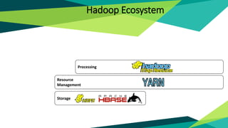 Resource
Management
Processing
Storage
Hadoop Ecosystem
 