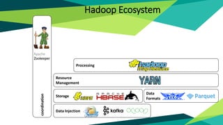 Data Injection
Resource
Management
coordination
Processing
Storage
Data
Formats
Hadoop Ecosystem
 