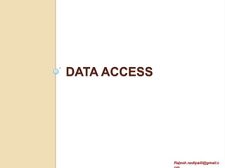 Hive Overview
 Data warehouse software built on top
  of Hadoop
 HiveQL provides a SQL like interface
  and performs a map reduce job
 Provides structure to HDFS data
  similar to Oracle External table




            Rajesh.nadipalli@gmail.com
 