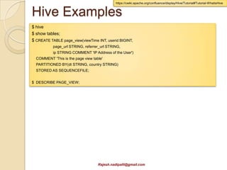 http://www.informationweek.com/news/software/info_management/232601675?cid=RSSfeed_IWK_News



Excel Integration
Microsoft announced Excel integration with
 Hadoop (Feb 2012) with HortonWorks

Key Highlights:
 Microsoft &Hortonworks will deliver a Hive
  ODBC driver that will enable integration with
  Excel
 Microsoft’s PowerPivot in-memory plug-in
  for Excel will handle larger data sets
 There is also a plan for Javascript framework
  for Hadoop enabling Ajax like iterative
                              Rajesh.nadipalli@gmail.com
 