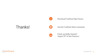 55Confidential
Download Confluent Open Source
Join the Confluent Slack community
Check out Kafka Summit!
August 28th in San Francisco
Thanks!
 