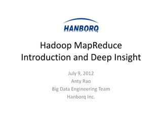 Hadoop MapReduce
Introduction and Deep Insight
              July 9, 2012
                Anty Rao
       Big Data Engineering Team
              Hanborq Inc.
 